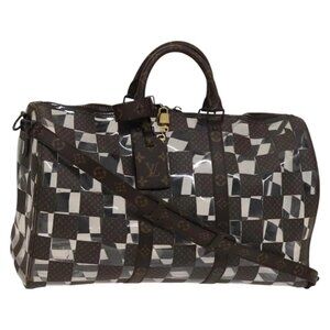LOUIS VUITTON Monogram chess Keepall Bandouliere 50 Boston M20864 LV Auth 125489